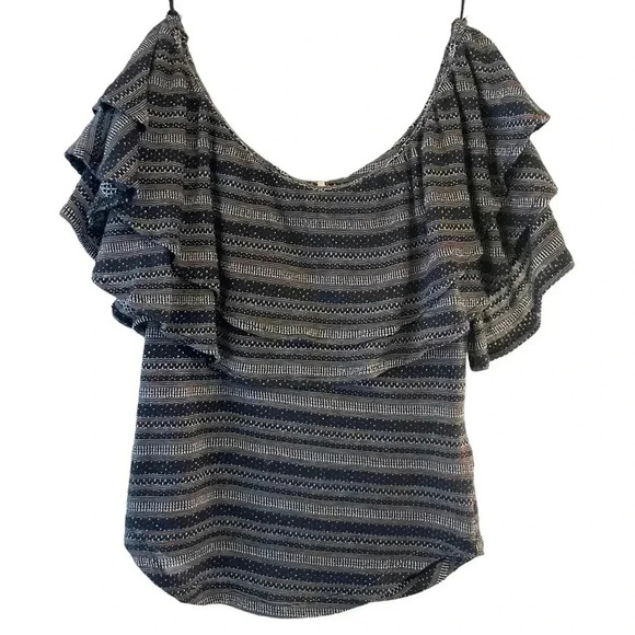 Free People Heirloom Striped Ruffle Top Off the Shoulder - Picture 5 of 9